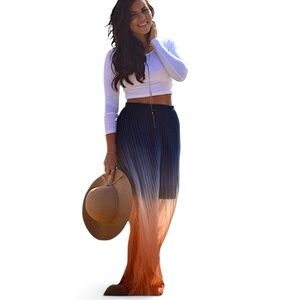 Cynthia Rowley Blue Peach Ombré Pleated Maxi Skirt Sz S NWT Lined